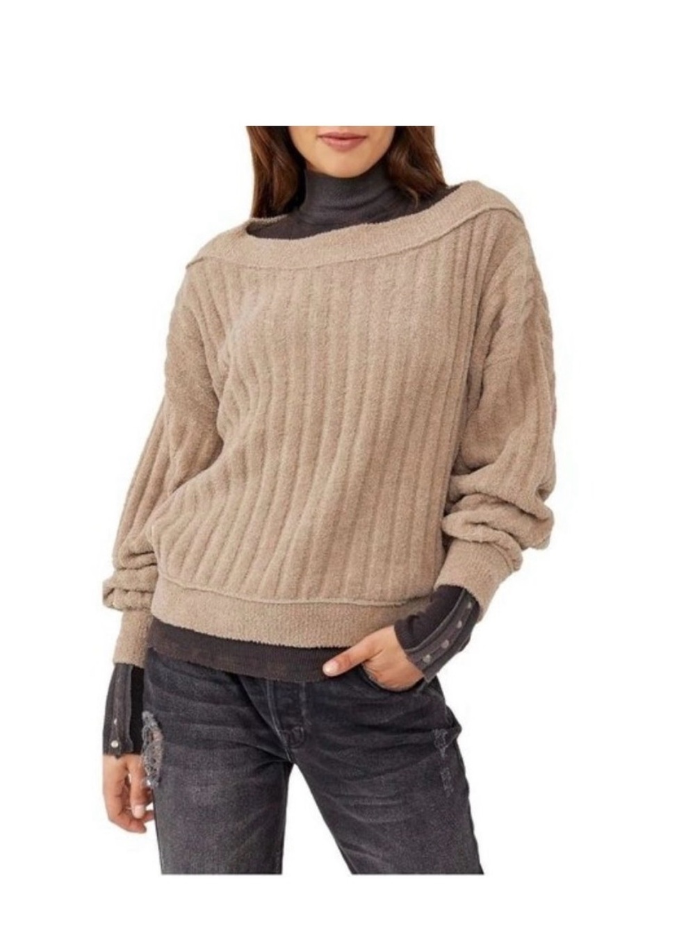 FREE PEOPLE Cabin Fever Convertible Neck Pullover in Atmosphere NWT
